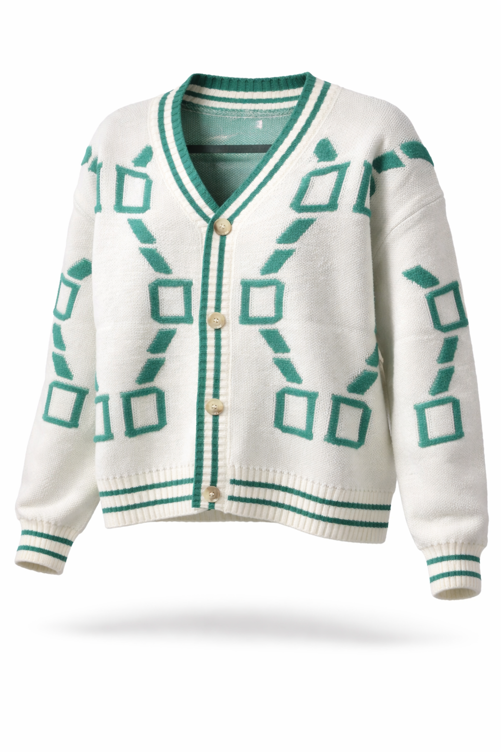 Vesterbrogade Knit Cardigan – Cremehvid/Grøn
