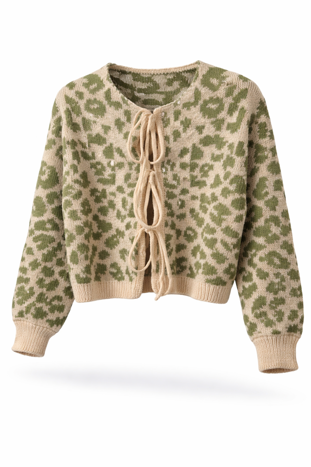 Krystalgade Tie Cardigan – Beige/Green Leo